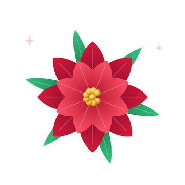 Red Christmas Poinsettia Flower
A vibrant red poinsettia flower with layered petals, a golden yellow center, and pointed green leaves. Beautiful Christmas botanical illustration for festive cards, hol