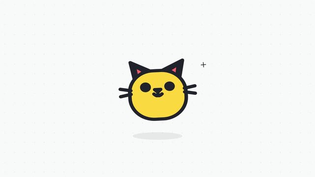 Sneaky Cat head wiggling playfully with sly expression and sharp whiskers, charming flat 2D graphic design in a continuous bounce loop