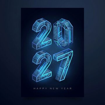 Futuristic 3d isometric 2027 new year greeting card design