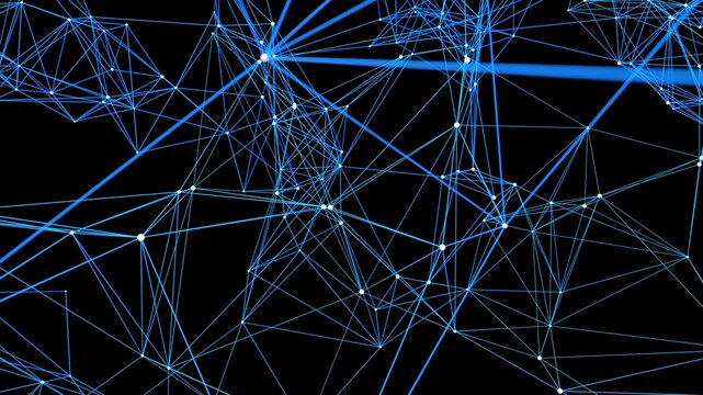Abstract Blue Digital Network Plexus Background with Glowing Lines and Nodes