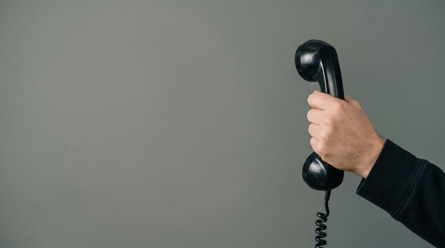Hand Holding Old Black Telephone Receiver