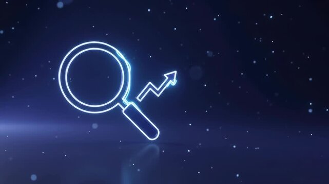 Glowing Search Growth Magnifier on Dark Background