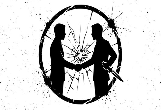 Black and White Dagger Behind Back Betrayal Silhouette: Hidden Deception Vector, Broken Trust Icon