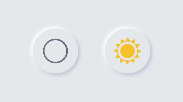 minimalist white neumorphic buttons with dark moon and yellow sun icons for dark and light mode toggle