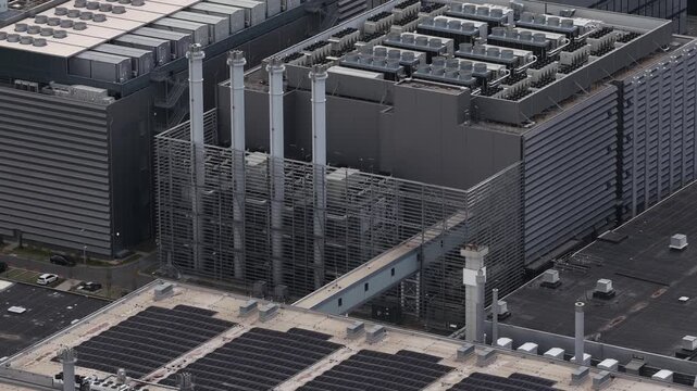 Industrial building roof with many hvac systems
