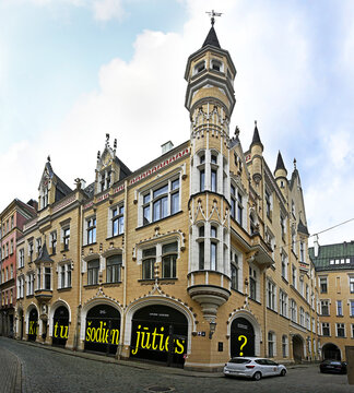 A street in the historic center of Riga, Latvia. The town's historic center is inscribed on the UNESCO World Heritage List.