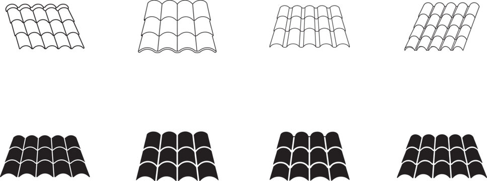 Black roof tile icon in flat outline style, isolated monochrome vector symbol for roofing and construction.