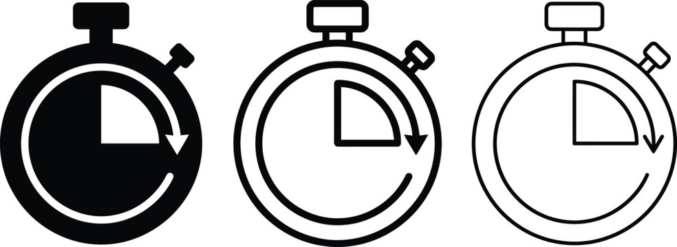 Stopwatch timer vector set isolated on transparent background for time tracking