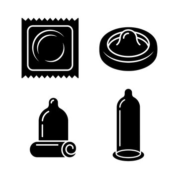 Condom icons set for safe sex and protection illustration.