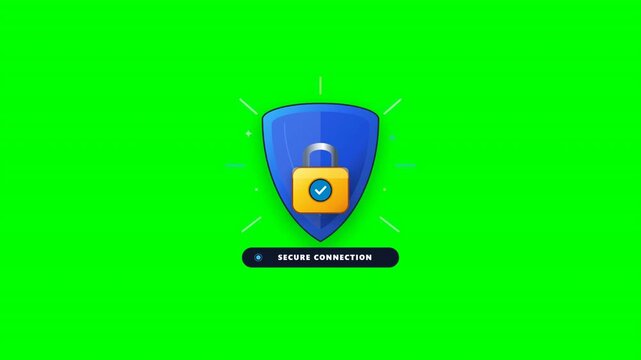 Cybersecurity shield and padlock icons on green screen background