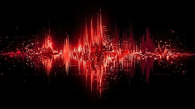 Abstract red equalizer background representing sound waves and digital music visualization