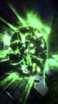 Cinematic background of a 3D number shattering into shards against a fractured backdrop, accented with light rays and electrical pulses. Ideal for video captions and countdown sequences.
