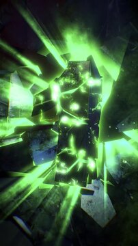 Cinematic background of a 3D number shattering into shards against a fractured backdrop, accented with light rays and electrical pulses. Ideal for video captions and countdown sequences.
