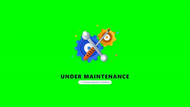 Under maintenance graphics with tools and gears on green screen
