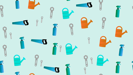 Pattern of tools and watering cans © jesicaiskandar