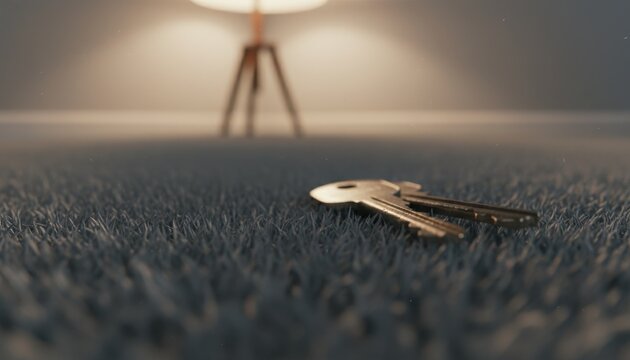 Metal House Keys Lying on a Textured Carpet Floor