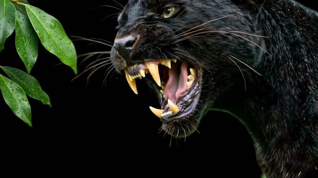 black panther snarling close up isolated on black background video