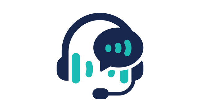 Customer service headset vector icon with speech bubble graphic elements in bold blue and teal