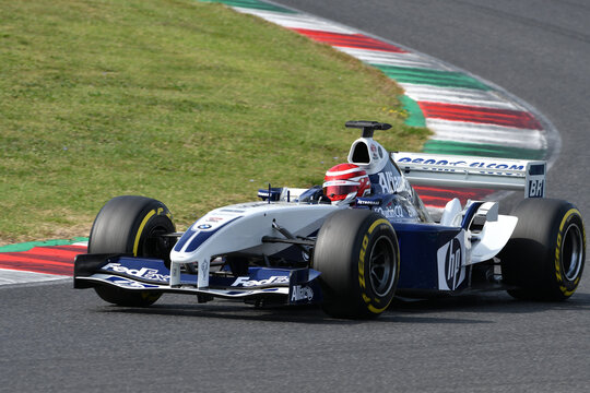 Scarperia, Italy - October 2th 2026: Williams FW25 of year 2003 ex Ralf Schumacher and Juan Pablo Montoya drive by unknown in action during practice session at Mugello Circuit.