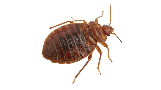 Single brown bedbug bed bug insect parasite detailed macro photography isolated on transparent background