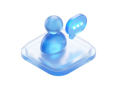 A 3D glass user profile icon with a chat speech bubble Isolated on transparent