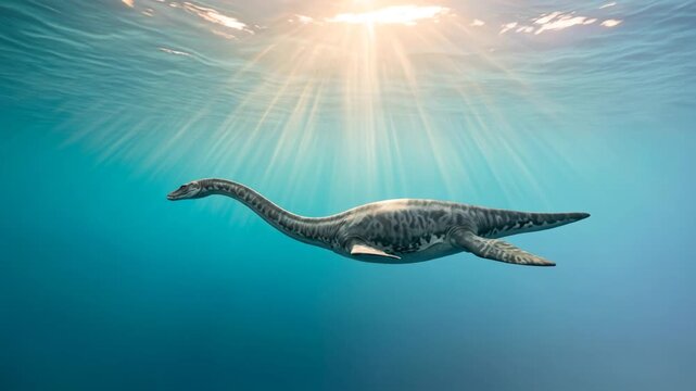 plesiosaur underwater at morning light in jurassic coast england video