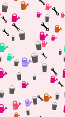 Pattern of watering cans, buckets, and wrenches © aisyah