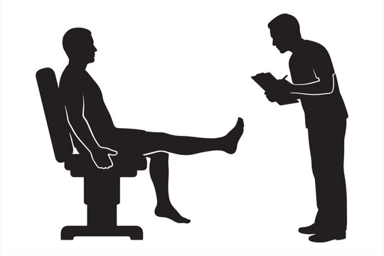 Black silhouette vector of physiotherapist supporting elderly man patient walking with cane during recovery design