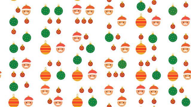 Christmas pattern with Santa Claus faces and ornaments