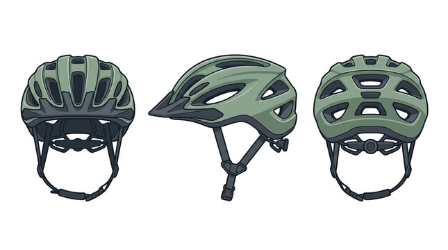 Bicycle helmet - 3 angles of sports protection. Protective bicycle helmet in 3 angles vector illustration isolated on transparent background for cycling safety and sports equipment