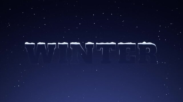 Winter title animation, snow caps piling on frosted letters while snowflakes fall