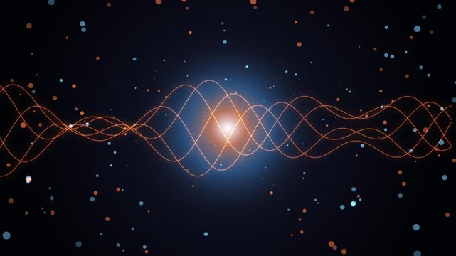 Orange Glowing Sine Wave Particles Animation Background Loop Motion Graphics Science Technology Effec