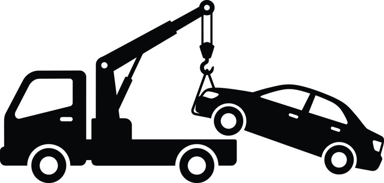 Car towing silhouette vector. Tow truck vector icon