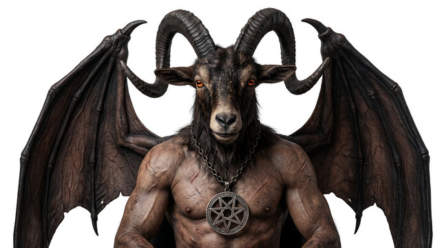 Baphomet goat demon winged monster standing creature photo isolated transparent background