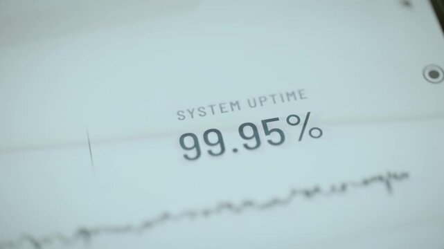 System uptime 99.95 remains above a softly focused rising sparkline