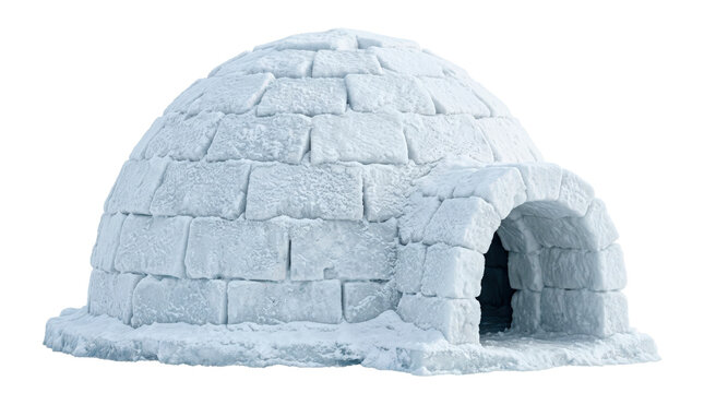 Traditional igloo built from neatly stacked ice blocks, compact dome shape, arched entrance, frosted surface, and realistic Arctic shelter construction. Photorealistic architectural object