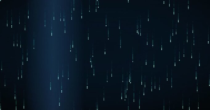 Binary code rain animation with teal digits falling in a dark, neon-lit circuit background.