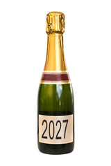 2027 written on a label of a bottle of Champagne, isolated on white or transparent background, png cut out © Delphotostock
