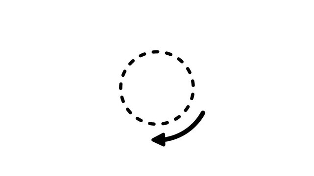 Simple black dashed circle with a curved arrow above its top left edge pointing clockwise, representing rotate, redo, refresh and loading animation