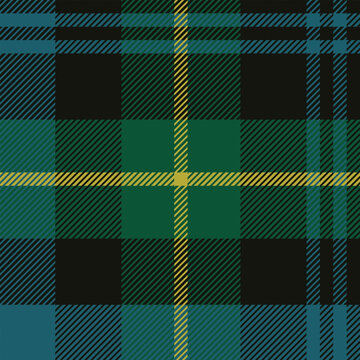 Dark Green and Teal Plaid Pattern with Diagonal Stripes and Yellow Accents