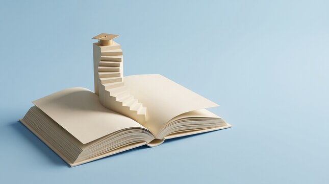 Creative conceptual image of staircase emerging from open book