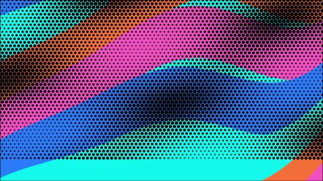 Abstract background with colorful halftone dot pattern and wavy curved lines