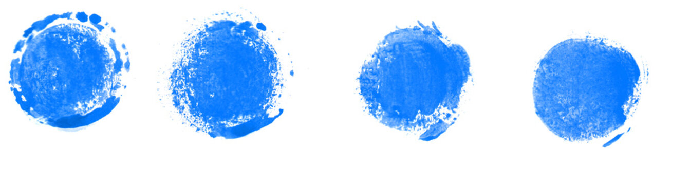 4 Pinsel Kreise aus Wasserfarbe in blau
