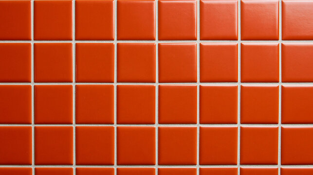 Bright orange square ceramic wall tiles arranged in a uniform pattern. This vibrant background is perfect for modern interior design and architectural projects.