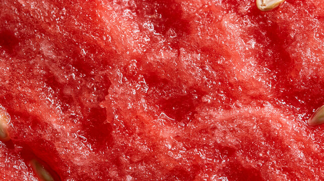 Macro view of ripe watermelon pulp with seeds. Perfect as a refreshing fruit background for food marketing or healthy eating campaigns.