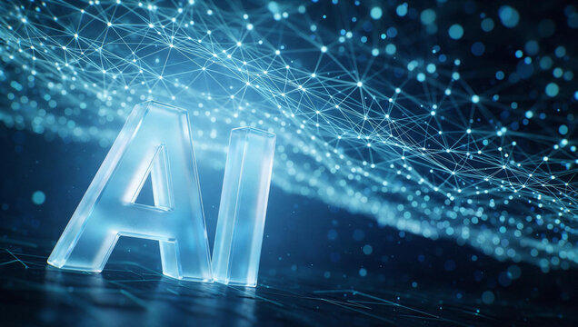 AI Lettering with Glowing Neural Network and Digital Mesh