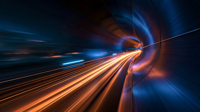 Futuristic Tunnel with High Speed Light Trails Motion Blur
