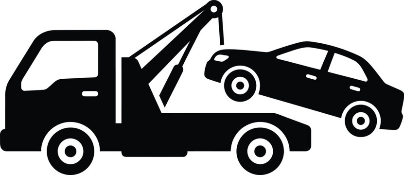 Tow truck silhouette vector. Car towing vector icon