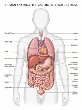 Detailed Educational Illustration Showing Human Internal Organs and Biological Anatomy Structure