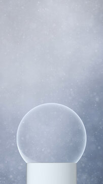 3d glass snow ball with snowfall loop vertical background.